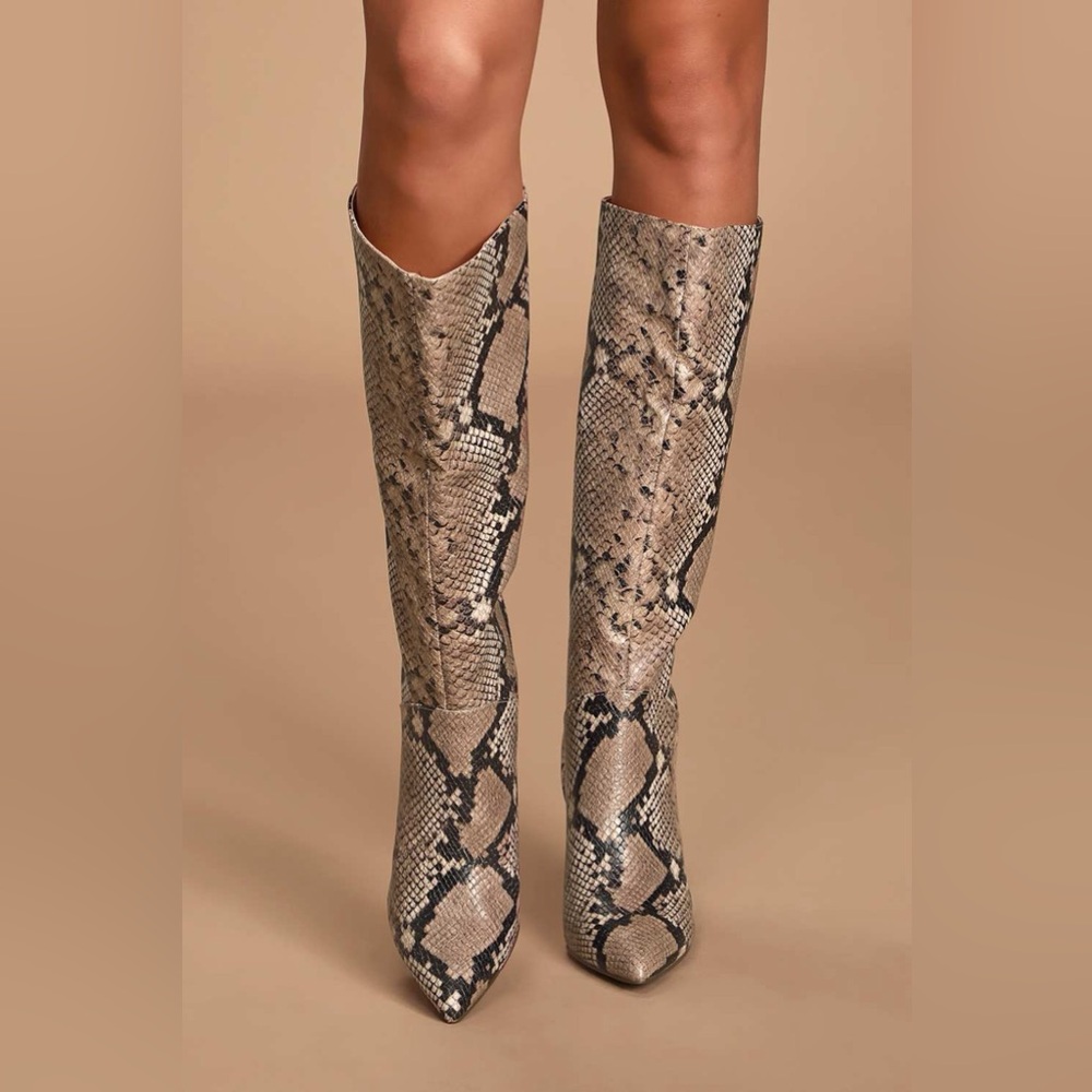 Steve Madden Kinga Pink Snake Pointed-Toe Knee High Boots - Picture 3 of 9